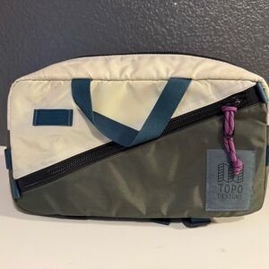Topo Designs Cream and Green quick pack cross body bag